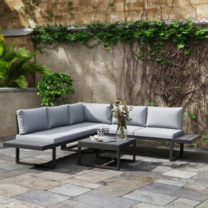 Outsunny 4 Pieces Outdoor Patio Furniture Set, 5-Level Reclining Garden Corner Sofa Set, Outdoor Lounge Conversation Sectional - Image 17