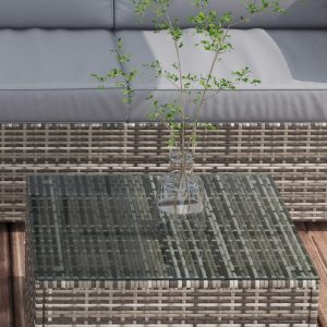 Outsunny 4 Pieces Rattan Wicker Outdoor Conversation Furniture Set w/ Corner Sofa Loveseats Coffee Table Cushions, Grey - Image 9