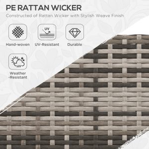 Outsunny 4 Pieces Rattan Wicker Outdoor Conversation Furniture Set w/ Corner Sofa Loveseats Coffee Table Cushions, Mixed Grey - Image 4