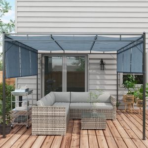 Outsunny 4 Pieces Rattan Wicker Outdoor Conversation Furniture Set w/ Corner Sofa Loveseats Coffee Table Cushions, Mixed Grey - Image 8