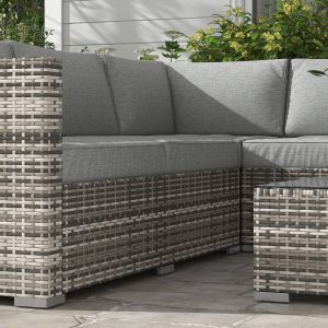 Outsunny 4 Pieces Rattan Wicker Outdoor Conversation Furniture Set w/ Corner Sofa Loveseats Coffee Table Cushions, Mixed Grey - Image 9