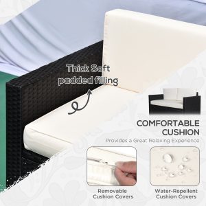 Outsunny 4 Pieces Sectional Patio Furniture Set, Rattan Wicker Patio Chairs Outdoor Coffee Set with Cushions, Cream White - Image 5