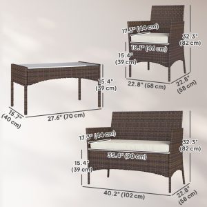 Outsunny 4 Pieces Wicker Outdoor Balcony Furniture Set Rattan Patio Furniture Set with Loveseat Chairs Glass Coffee Table Beige - Image 3