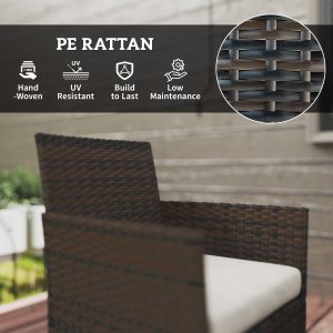 Outsunny 4 Pieces Wicker Outdoor Balcony Furniture Set Rattan Patio Furniture Set with Loveseat Chairs Glass Coffee Table Beige - Image 6