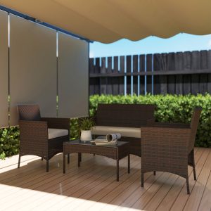 Outsunny 4 Pieces Wicker Outdoor Balcony Furniture Set Rattan Patio Furniture Set with Loveseat Chairs Glass Coffee Table Beige - Image 8