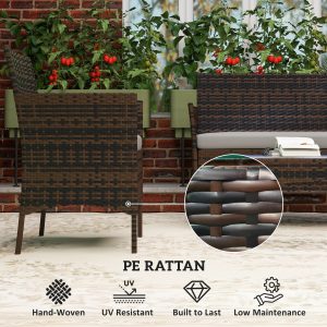 Outsunny 4 Pieces Wicker Outdoor Balcony Furniture Set Rattan Patio Furniture Set with Loveseat Chairs Glass Coffee Table Grey - Image 4