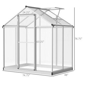 Outsunny 4' x 6.2' x 6.4' Walk-in Garden Greenhouse, Polycarbonate Panels Plants Flower Growth Shed, Cold Aluminum Frame Outdoor Portable Warm House - Image 3