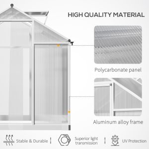 Outsunny 4' x 6.2' x 6.4' Walk-in Garden Greenhouse, Polycarbonate Panels Plants Flower Growth Shed, Cold Aluminum Frame Outdoor Portable Warm House - Image 4