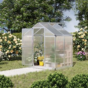 Outsunny 4' x 6.2' x 6.4' Walk-in Garden Greenhouse, Polycarbonate Panels Plants Flower Growth Shed, Cold Aluminum Frame Outdoor Portable Warm House - Image 8