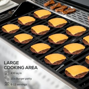 Outsunny 40,000 BTU Propane Gas Grill BBQ Cart with 4 Main Burners, 1 Side Burner, with Warming Rack, Side Prep Tables, Black - Image 4