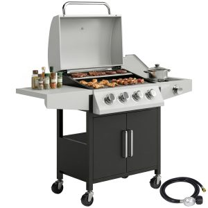 Outsunny 4+1 Burner Liquid Propane Gas Grill, Outdoor Portable BBQ Grill with Side Burner, Warming Rack, Side Shelf - Image 21