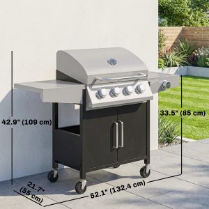 Outsunny 4+1 Burner Liquid Propane Gas Grill, Outdoor Portable BBQ Grill with Side Burner, Warming Rack, Side Shelf - Image 13