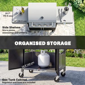 Outsunny 4+1 Burner Liquid Propane Gas Grill, Outdoor Portable BBQ Grill with Side Burner, Warming Rack, Side Shelf - Image 16