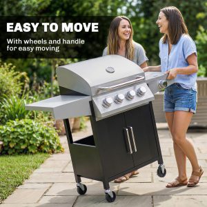 Outsunny 4+1 Burner Liquid Propane Gas Grill, Outdoor Portable BBQ Grill with Side Burner, Warming Rack, Side Shelf - Image 17
