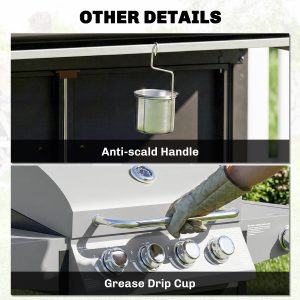 Outsunny 4+1 Burner Liquid Propane Gas Grill, Outdoor Portable BBQ Grill with Side Burner, Warming Rack, Side Shelf - Image 19