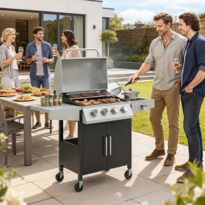 Outsunny 4+1 Burner Liquid Propane Gas Grill, Outdoor Portable BBQ Grill with Side Burner, Warming Rack, Side Shelf - Image 8