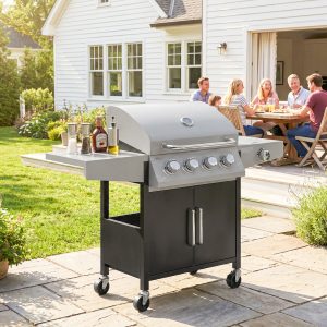 Outsunny 4+1 Burner Liquid Propane Gas Grill, Outdoor Portable BBQ Grill with Side Burner, Warming Rack, Side Shelf - Image 10