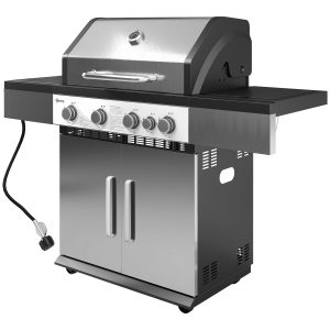 Outsunny 4+1 Burner Liquid Propane Gas Grill Outdoor Portable BBQ with Side Burner, Warming Rack, Side Shelf, Storage Cabinet, Thermometer, 4 Wheels, Tank Holder, Silver - Image 2