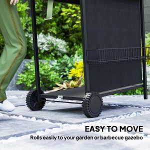 Outsunny 4+1 Burner Propane Gas BBQ Grill, Portable Gas Barbecue Grill with Side Burner, Thermometer, Lid, Side Table, Shelf, Spice Rack, Wheels, Grease Cup for Garden, Black - Image 9