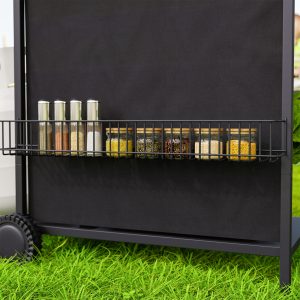 Outsunny 4+1 Burner Propane Gas BBQ Grill, Portable Gas Barbecue Grill with Side Burner, Thermometer, Lid, Side Table, Shelf, Spice Rack, Wheels, Grease Cup for Garden, Black - Image 10