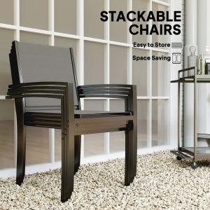 Outsunny 5 Piece Outdoor Dining Set with Round Table and 4 Stackable Chairs, for Backyard, Lawn, Deck, Balcony, Pool Side - Image 4