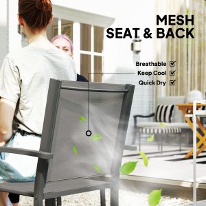 Outsunny 5 Piece Outdoor Dining Set with Round Table and 4 Stackable Chairs, for Backyard, Lawn, Deck, Balcony, Pool Side - Image 5