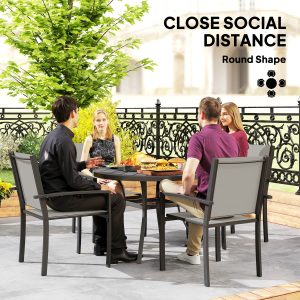 Outsunny 5 Piece Outdoor Dining Set with Round Table and 4 Stackable Chairs, for Backyard, Lawn, Deck, Balcony, Pool Side - Image 6