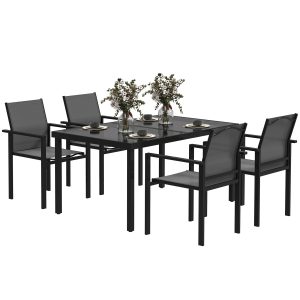 Outsunny 5 Piece Patio Dining Set with 4 Stackable Chairs, Tempered Glass Top, Rust-Resistant Metal Frame - Image 11