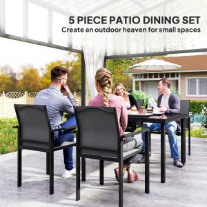 Outsunny 5 Piece Patio Dining Set with 4 Stackable Chairs, Tempered Glass Top, Rust-Resistant Metal Frame - Image 4
