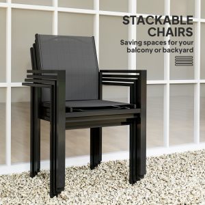 Outsunny 5 Piece Patio Dining Set with 4 Stackable Chairs, Tempered Glass Top, Rust-Resistant Metal Frame - Image 5