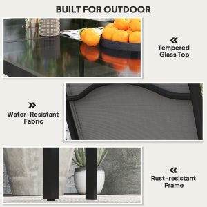 Outsunny 5 Piece Patio Dining Set with 4 Stackable Chairs, Tempered Glass Top, Rust-Resistant Metal Frame - Image 6