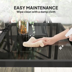 Outsunny 5 Piece Patio Dining Set with 4 Stackable Chairs, Tempered Glass Top, Rust-Resistant Metal Frame - Image 7