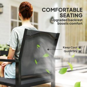 Outsunny 5 Piece Patio Dining Set with 4 Stackable Chairs, Tempered Glass Top, Rust-Resistant Metal Frame - Image 9