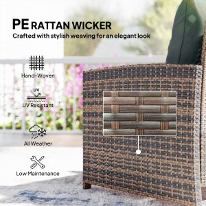 Outsunny 5 Piece Patio Furniture Set, Wicker Patio Chairs with Ottomans, 2-Tier Glass Coffee Table and Cushions, Brown/Dark Grey - Image 16