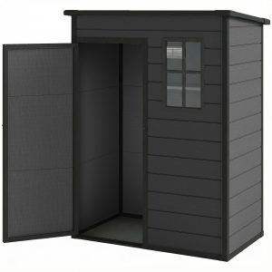 Outsunny 5 x 3FT Garden Shed with Floor, Outdoor Storage Shed with Lockable Door, Window and Vent for Backyard, Patio, Dark Grey - Image 2