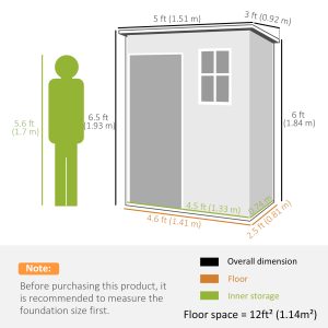 Outsunny 5 x 3FT Garden Shed with Floor, Outdoor Storage Shed with Lockable Door, Window and Vent for Backyard, Patio, Dark Grey - Image 3