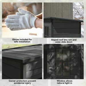 Outsunny 5 x 3FT Garden Shed with Floor, Outdoor Storage Shed with Lockable Door, Window and Vent for Backyard, Patio, Dark Grey - Image 7