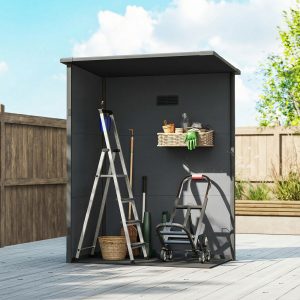 Outsunny 5 x 3FT Garden Shed with Floor, Outdoor Storage Shed with Lockable Door, Window and Vent for Backyard, Patio, Dark Grey - Image 9