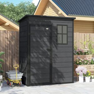 Outsunny 5 x 3FT Garden Shed with Floor, Outdoor Storage Shed with Lockable Door, Window and Vent for Backyard, Patio, Dark Grey - Image 10