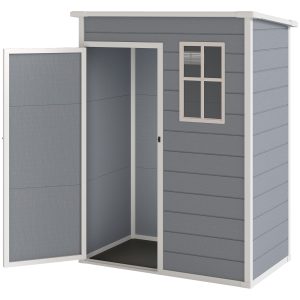 Outsunny 5 x 3FT Garden Shed with Floor, Outdoor Storage Shed with Lockable Door, Window and Vent for Backyard, Patio, Grey - Image 2