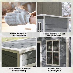 Outsunny 5 x 3FT Garden Shed with Floor, Outdoor Storage Shed with Lockable Door, Window and Vent for Backyard, Patio, Grey - Image 9