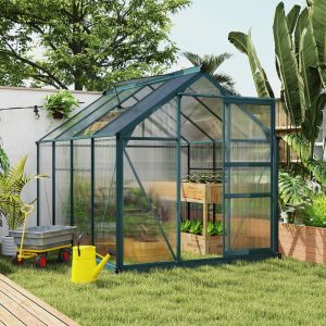Outsunny 6.2' x 8.3' x 6.6' Clear Polycarbonate Greenhouse, Large Walk-In Green House w/ Slide Door - Image 1