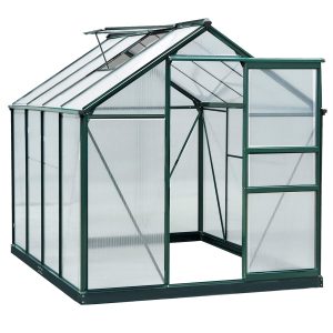 Outsunny 6.2' x 8.3' x 6.6' Clear Polycarbonate Greenhouse, Large Walk-In Green House w/ Slide Door - Image 2