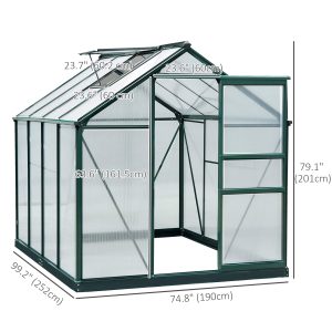 Outsunny 6.2' x 8.3' x 6.6' Clear Polycarbonate Greenhouse, Large Walk-In Green House w/ Slide Door - Image 3