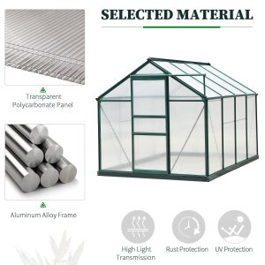 Outsunny 6.2' x 8.3' x 6.6' Clear Polycarbonate Greenhouse, Large Walk-In Green House w/ Slide Door - Image 4