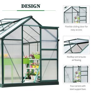 Outsunny 6.2' x 8.3' x 6.6' Clear Polycarbonate Greenhouse, Large Walk-In Green House w/ Slide Door - Image 5