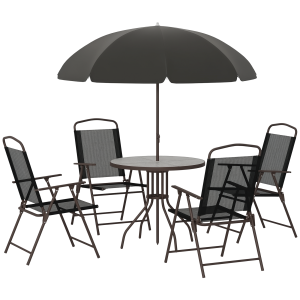 Outsunny 6 Pieces Outdoor Dining Set for 4 with Umbrella Patio Outdoor Furniture Set with Round Table 4 Folding Chairs Black - Image 2