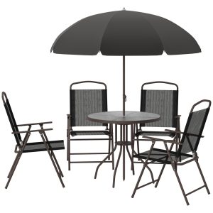 Outsunny 6 Pieces Outdoor Dining Set for 4 with Umbrella Patio Outdoor Furniture Set with Round Table 4 Folding Chairs Black - Image 11