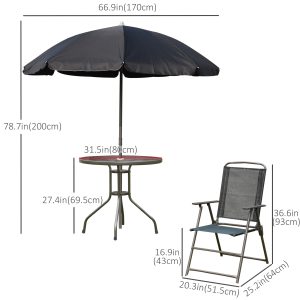 Outsunny 6 Pieces Outdoor Dining Set for 4 with Umbrella Patio Outdoor Furniture Set with Round Table 4 Folding Chairs Black - Image 3