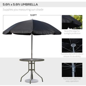 Outsunny 6 Pieces Outdoor Dining Set for 4 with Umbrella Patio Outdoor Furniture Set with Round Table 4 Folding Chairs Black - Image 4